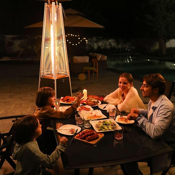 EAST OAK Pyramid Patio Heater, 48,000 BTU Outdoor Patio Heater, Quartz Glass Tube Propane Heater, Triple Protection System, With Wheels, Outdoor Heater for Commercial & Residential, Green