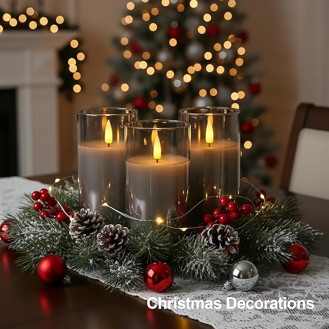 5plots Flameless Battery Operated Candles Set of 2, Gray LED Candles with Remote Timer, Real Wax Glass Pillar Candles Warm Flickering Light for Indoor Home, Halloween, Christmas Decor D3 x H6 6"