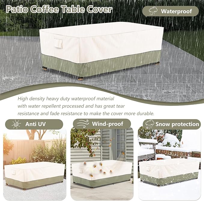 Bitubi Waterproof Patio Coffee Table Cover, Rectangular Outdoor Small Side Table Cover - Fits up to 36L x 24W x 16H inches, Beige