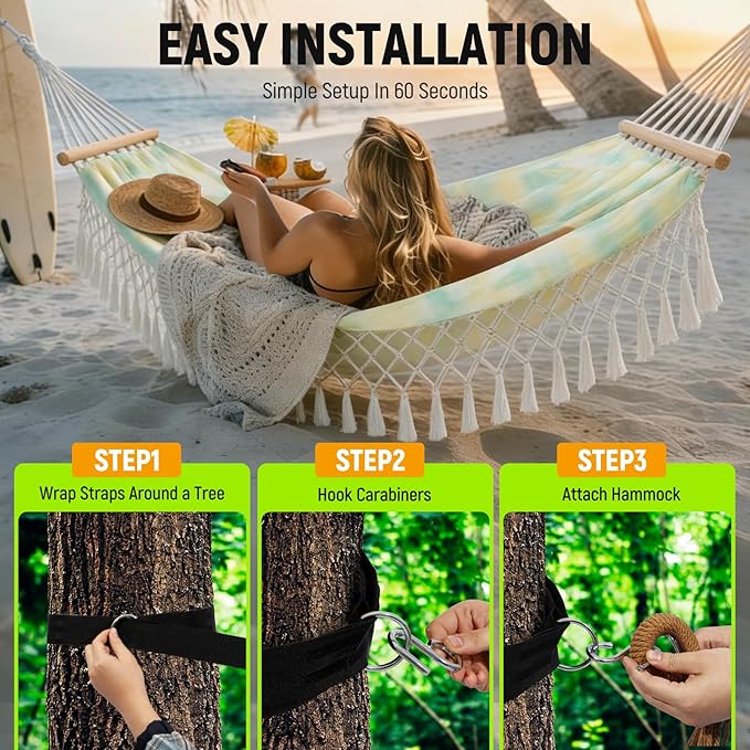Portable Hammock, Bohemian Hammock,2person Hammock,for Suitable,Patio,Beach,Backyard,Garden,(Cyan 79 * 59