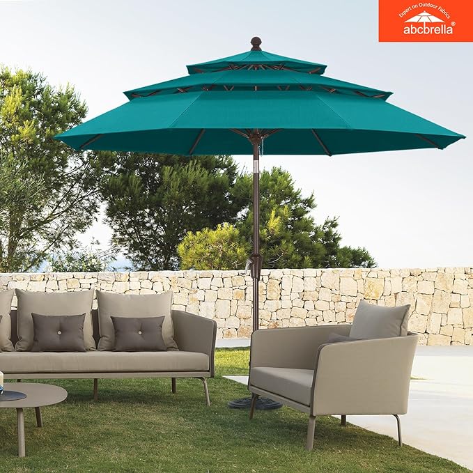 ABCCANOPY 5-Year 10-Year No Fading 9FT 3 Tiers Patio Umbrella, Outdoor Table Umbrella with 8 Sturdy Ribs for Deck, Backyard, Garden, Yard
