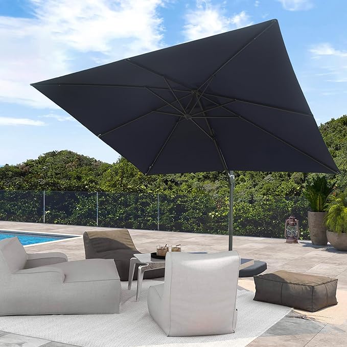 Domi 9' x 11.5' Cantilever Patio Umbrella, Rectangle Deluxe Offset Umbrella, Aluminum Hanging Umbrella with 360°Rotation, Outdoor Market Umbrella for Outside Deck Backyard Garden Pool, Navy Blue