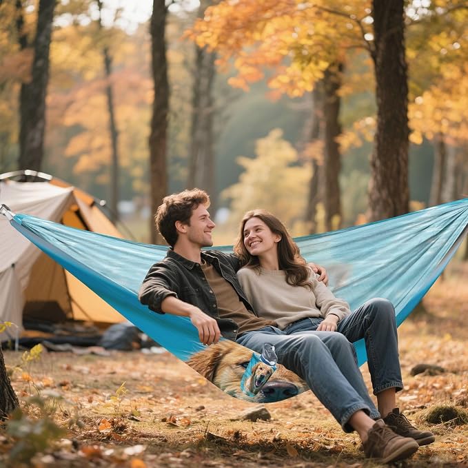 Happy Dog Camping Hammock, Portable Lightweight Single Hammock with Tree Straps and Aluminum Carabiners, 114" x 54" Travel Hammock for Hiking Backpacking Beach