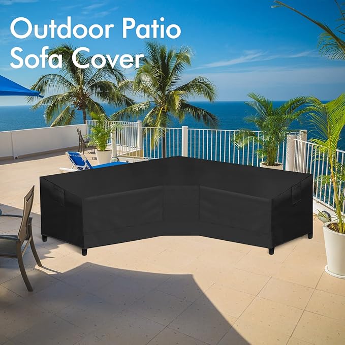 WLEAFJ Patio Waterproof Sectional Couch, Heavy Duty Outdoor Furniture Cover, Lawn Patio Cover with Air Vent, 100" L x 33.5" D x 31" H, Black