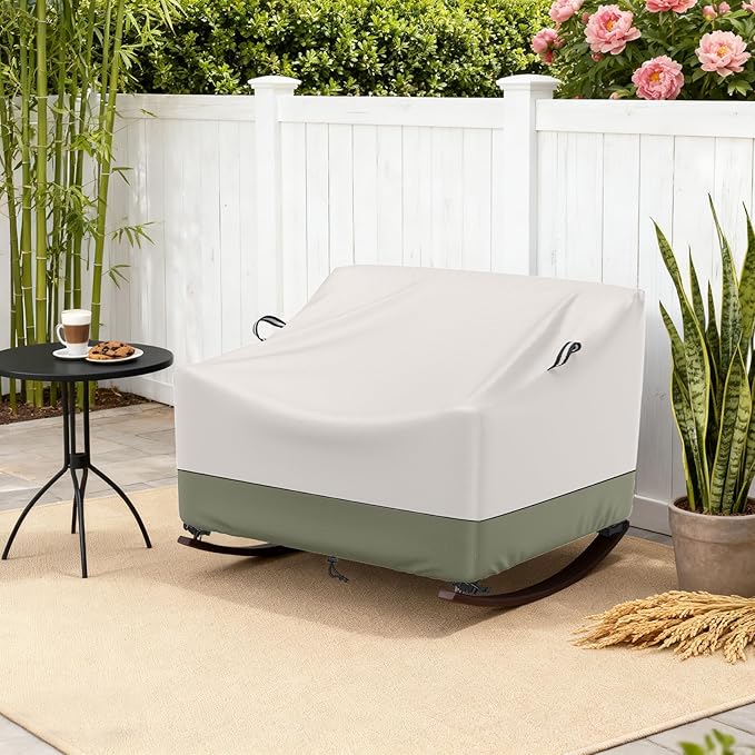 COSHNIBI Outdoor Papasan Rocking Chair Cover,Heavy Duty Waterproof Rocker Cover ,Fits for Rocking Chairs & Rattan Wicker Chairs-60"W x 43"D x 33"H,Beige