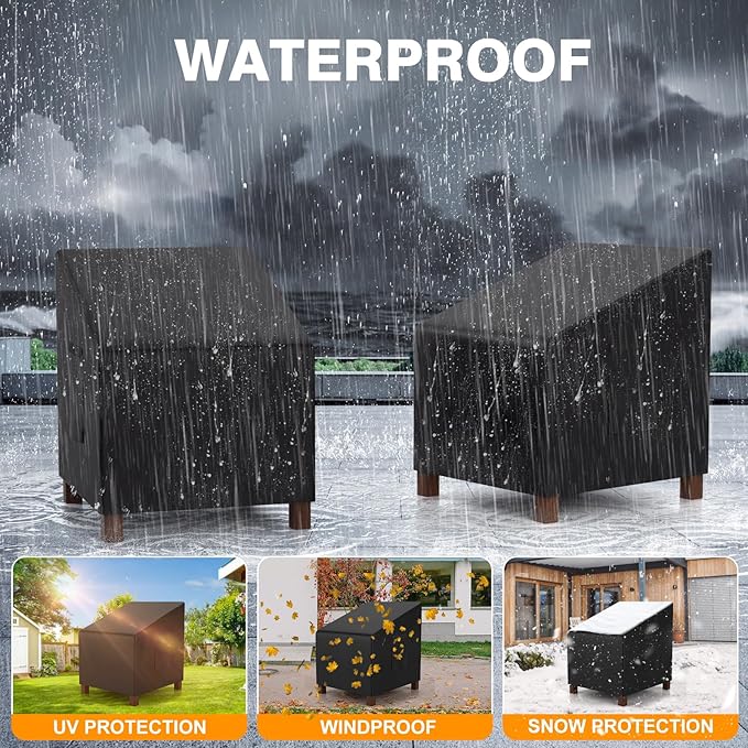 Patio Chair Covers Waterproof Heavy Duty Outdoor Furniture Cover with Air Vents for Lounge Lawn Deep Seat Outdoor Chair Black 32W x 37D x 36H Inches (2 Pack)
