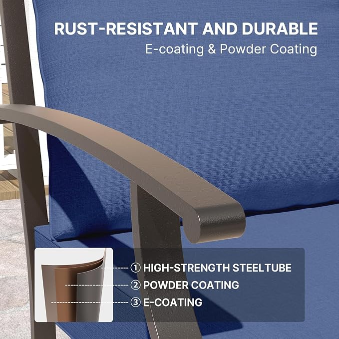 Gotland 14 Piece Outdoor Dining Set, Metal Outdoor Table and Swivel Chairs with X-Shaped Legs 1.5" Umbrella Hole, Patio Furniture Set with Waterproof Cushions, Patio Dining Sets for Backyard Navy