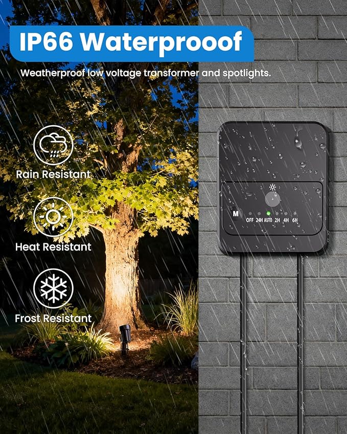 ZZXX All-in-One Low Voltage Landscape Lighting Kit, 4-Pack LED Landscape Lights with Transformer 32FT Wire and Connectors, 2700K Waterproof Landscape Spot Lights for Garden Yard House Tree