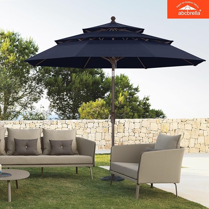 ABCCANOPY 5-Year 10-Year No Fading 9FT 3 Tiers Patio Umbrella, Outdoor Table Umbrella with 8 Sturdy Ribs for Deck, Backyard, Garden, Yard