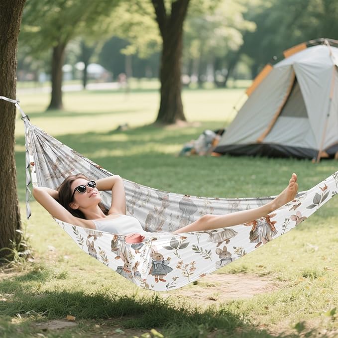 Camping Hammock Outdoor Hammocks for Outside Rabbit Anthropomorphic Beach Trees Portable Lightweight with Pockets Tree Straps Indoor