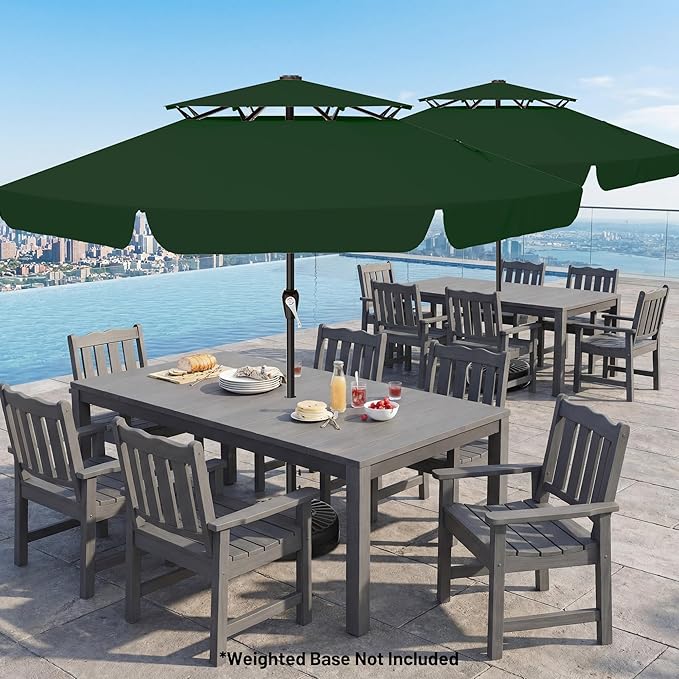 AreShark 12ft 2-Tier Patio Umbrella with Valance - Outdoor Umbrella Waterproof UV Protection, Market Table Umbrella w/ 8 Sturdy Ribs&Crank for Pool, Backyard, Garden(Dark Green)