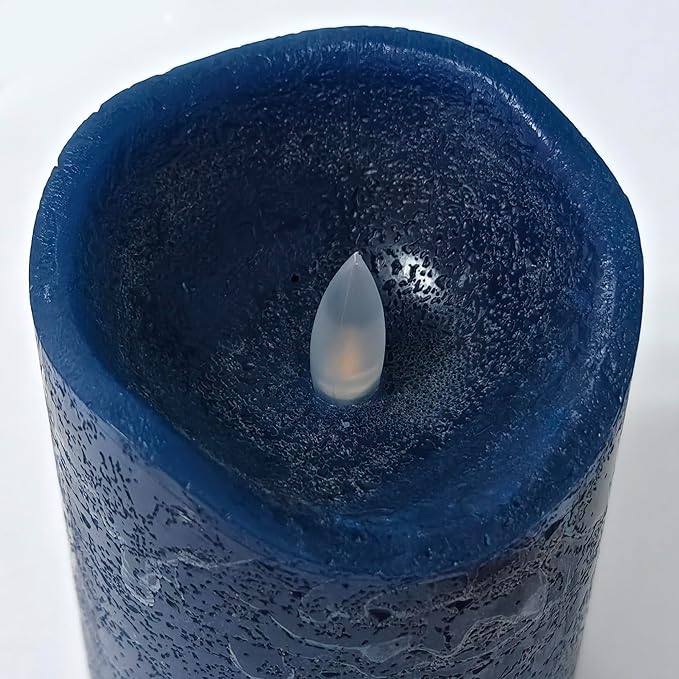 CANDLE CHOICE Real Wax Battery Operated Flameless Candles with Remote Automatic Cycle Timer Realistic Flickering Electric LED Pillars Wedding Party Holiday Decorations 3 Pack Rustic Texture Navy Blue