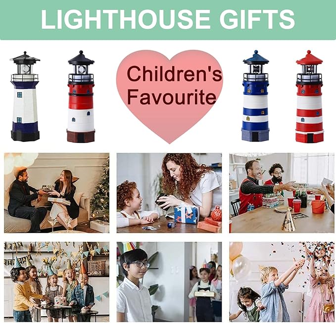Lighthouse with Rotating Beacon LED Lights - Solar Lighthouse Lamp Outdoor Decorative for Garden Patio Well Cover Gifts(Blue2)