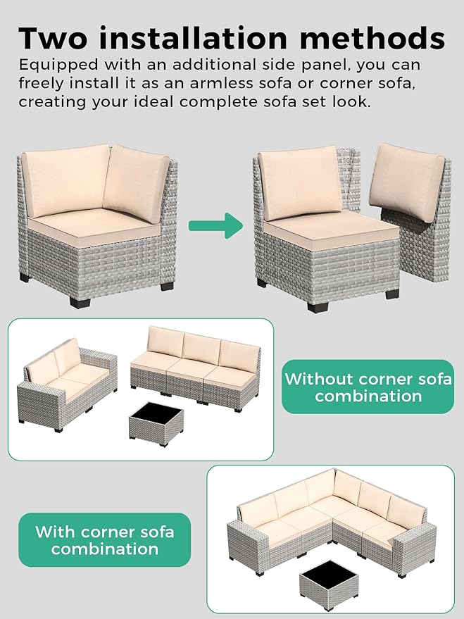 9 Piece Outdoor Wicker Rattan Sectional Sofa Set with Swivel Chairs, 7-Seats Conversation Set with 4" Thickened Cushions & Coffee Table, All-Weather PE Rattan for Garden, Backyard, Porch, Beige