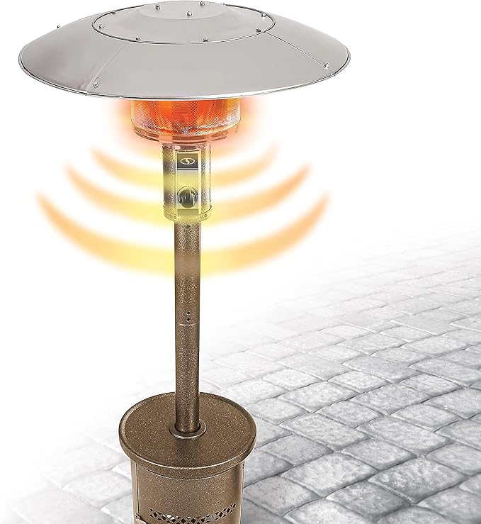 Sun Joe SJPPH48-BRZ 48000-BTU Max Propane Outdoor Patio Heater w/Wheels and Built in Bar Table, Bronze