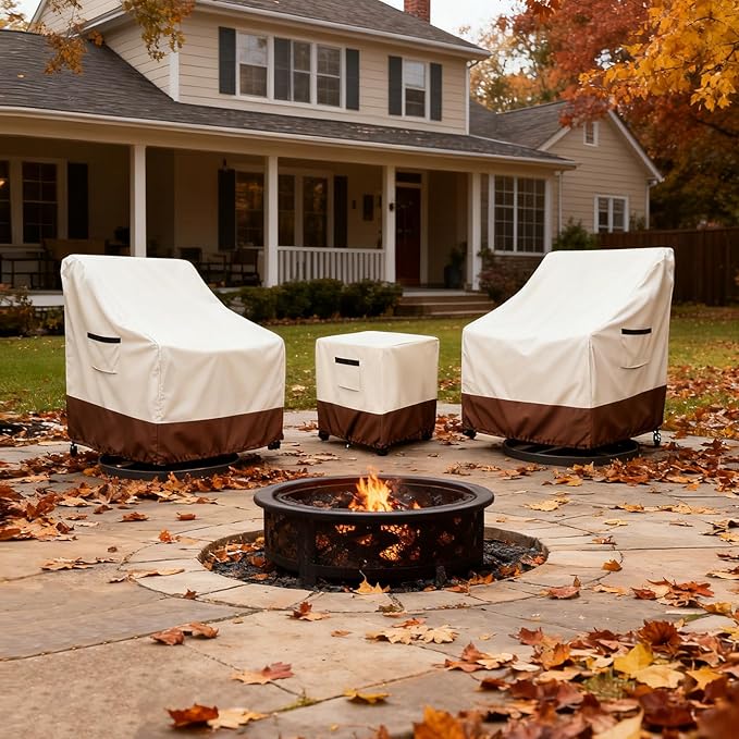 Patio Furniture Set Covers for 3 Piece Outdoor Bistro,Waterproof 100% Outdoor Furniture Cover for 2 Swivel Chairs and Coffee Table,Beige