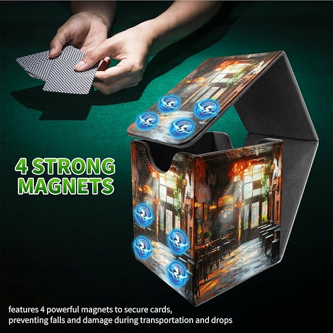 Vintage Book Dining Tube Card Deck Box for MTG, Personalized Card Storage Case Fits 120+ Sleeved Cards, Premium Leather TCG Box with Strong Magnetic Closure for Magic, PTCG, Baseball Cards