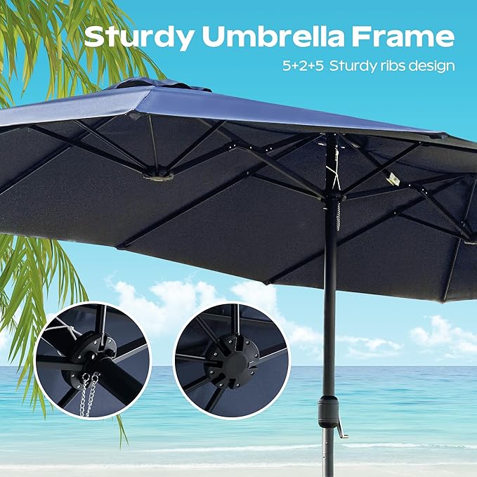 15ft Umbrella Outdoor Patio - Double-Sided Large Market Rectangle Umbrellas with Crank Handle for Patio Garden Yard Pool (No Base)