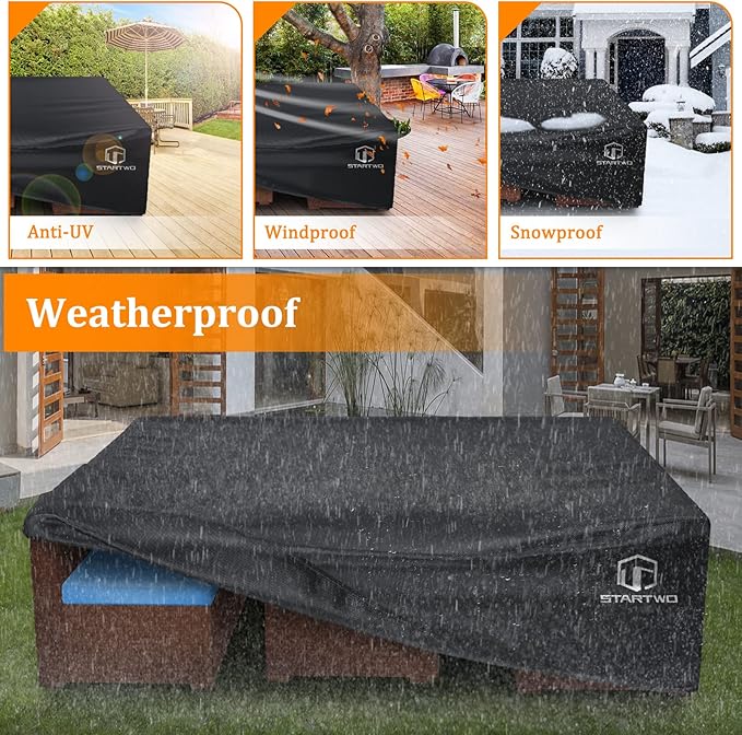 STARTWO Patio Furniture Covers Waterproof, Anti-UV Tear-Resistant 500D Heavy Duty 7-12 Seats Outdoor Furniture Cover for Sectional Sofa, Patio Table Cover, 98"x78"x28", Black