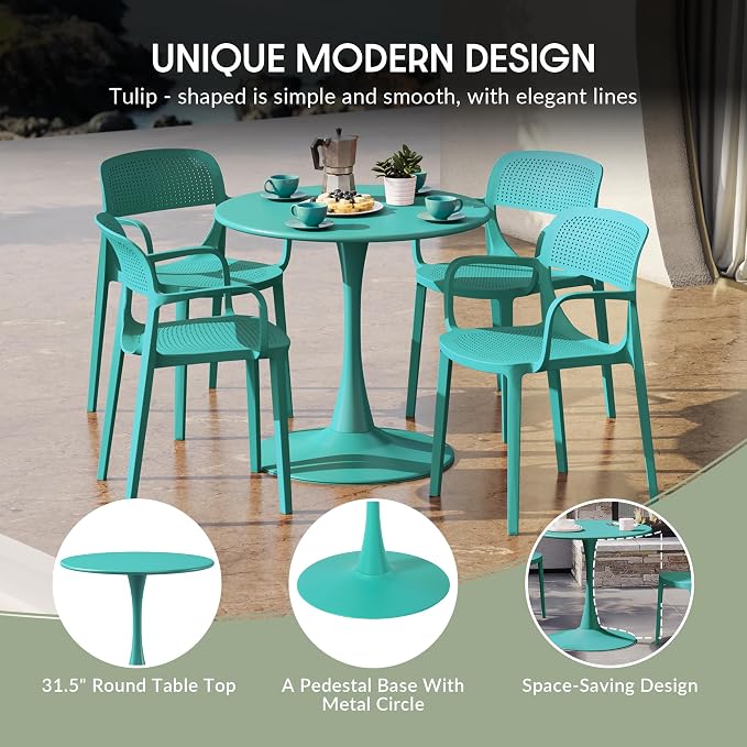 WestinTrends Playa 31.5" Round Outdoor Indoor Metal Cocktail Dining Table, Turquoise