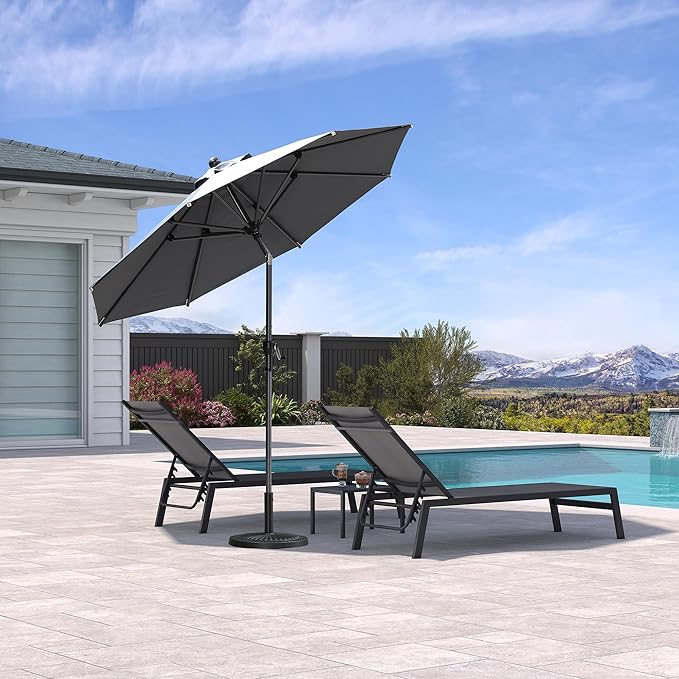 PURPLE LEAF 8' Round Patio Umbrella Outdoor Table Umbrella Aluminum Frame Market Umbrella Sun Umbrella with 8 Sturdy Ribs & Tilt for Garden Deck Lawn & Pool Light Gray