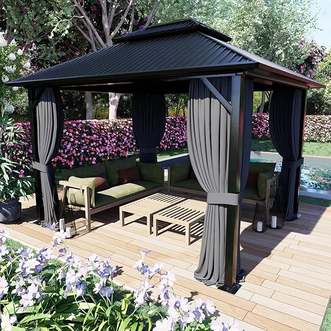 COWVIE 4-Panel 10' x 10' Gazebo Replacement Curtains, Patio Privacy Sidewalls with Double Zipper, Replacement for Outdoor Gazebo Canopy (Curtain Only)