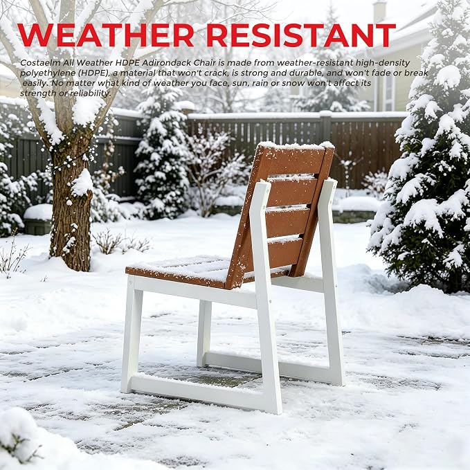 Costaelm Stinson 7-Piece Outdoor HDPE Patio Dining Table Set with Umbrella Hole & Dining Chairs for 6, Teak