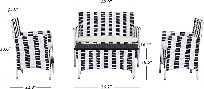 Safavieh Outdoor Collection Figueroa Black and White 4-Piece Patio Set