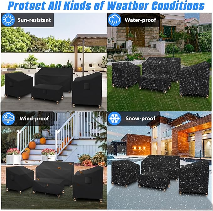 SIRUITON Patio Furniture Covers 4 Piece Set, Outdoor Furniture Cover Waterproof, Patio Furniture Set Covers, Heavy Duty Durable and Water Resistant Fabric, Fit for Chairs, Couch, Coffee Table, Black