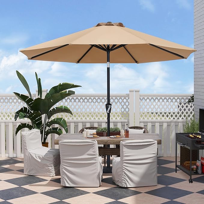 ABCCANOPY 10FT Patio Umbrella, Outdoor Waterproof Table Umbrella with Push Button Tilt and Crank, 8 Ribs UV Protection Pool Umbrella for Garden, Lawn, Deck & Backyard (Coral)