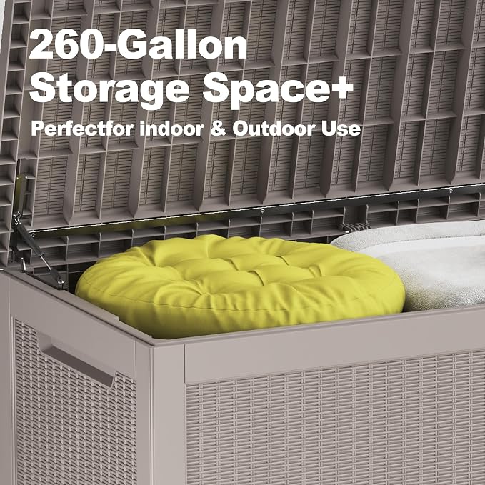 Outdoor Storage Box 320GAL Waterproof Resin Deck Box,UV-Resistant Lockable Delivery Bin for Garden Tools,Large Patio Outside Cushions,Pool Accessories Supplies,Chest,Furniture,Package,Grey