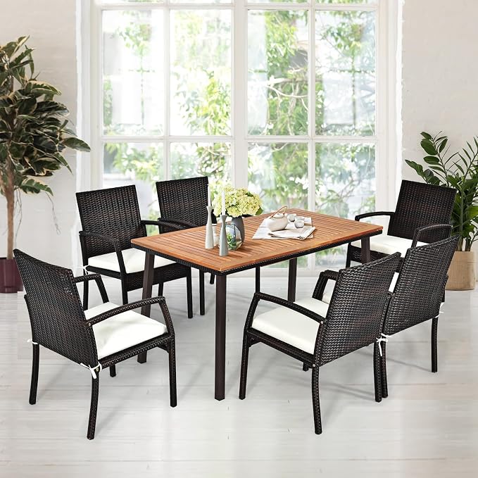 SlickBlue 55" Outdoor Acacia Dining Table with Umbrella Hole for Garden Patio