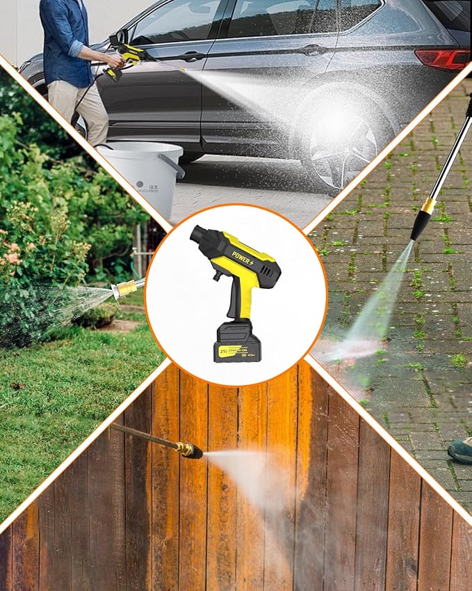 950PSI CordlessPowerWasher with Foam Cannon for Car, Lane, Patio Cleaning, Yellow