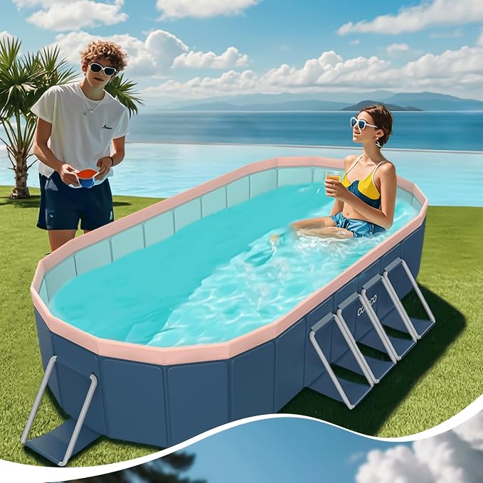 Montary Foldable Large Non-Inflatable Oval Swimming Pool for Family - Hard Plastic Shell, Oversized Thickened Design, Portable Collapsible Backyard Pool-137"x68.5"x20.5"