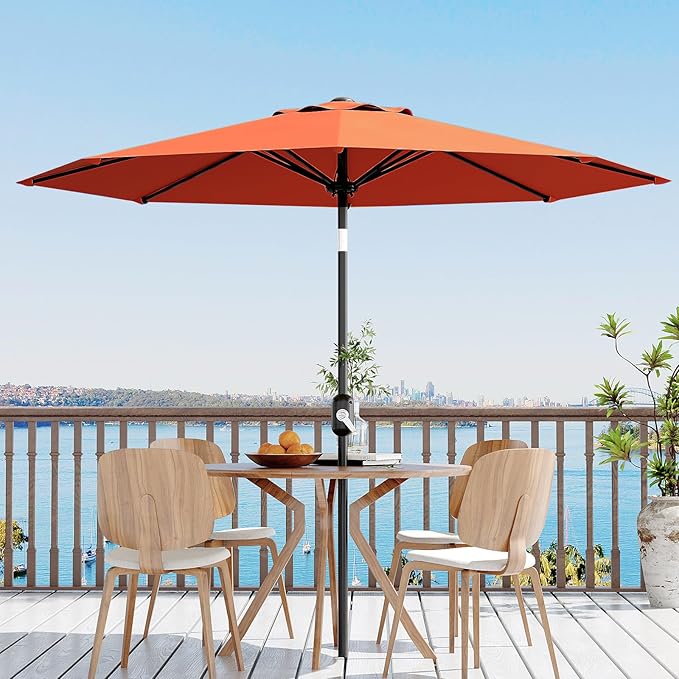 GarveeLife 9FT Patio Umbrella Outdoor, Table Umbrella with Push Button Tilt and Crank, 8 Sturdy Ribs UV Protection Waterproof for Garden, Pool, Market, Deck (Orange)
