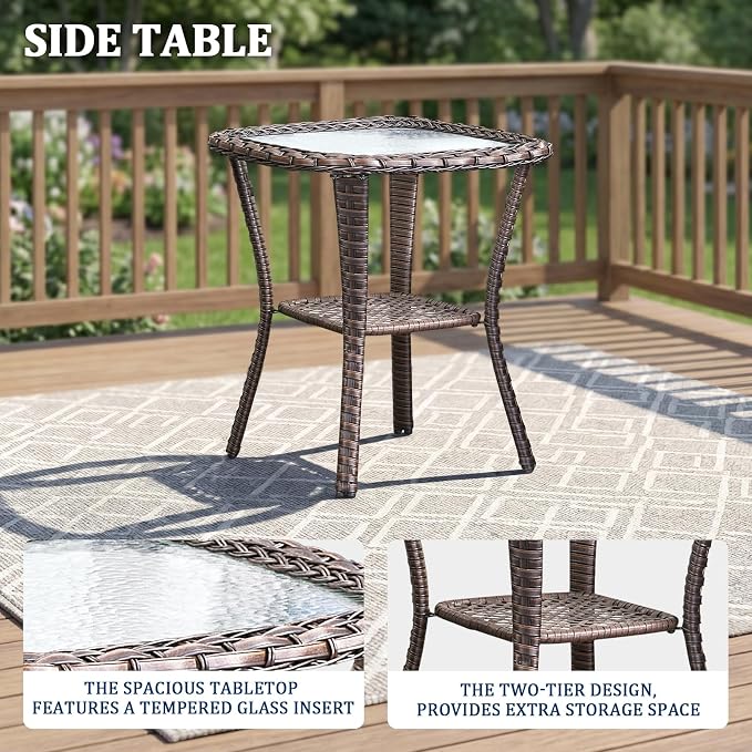 Luxury Swivel Rocker Chairs Set with 6" Thick Cushion 3 piece Wicker Outdoor Swivel Rocker Patio Chair with Side Table High Back Comfortable Outdoor Patio Furniture Set - Brown | Gery