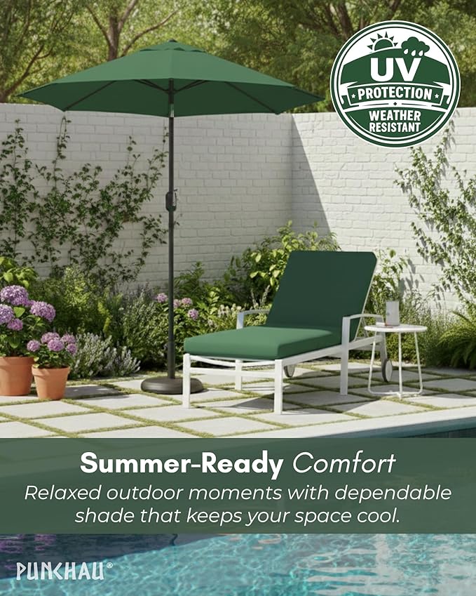 6 Ft Outdoor Patio Umbrella, Easy Open/Close Crank and Push Button Tilt Adjustment - Hunter Green Market Umbrellas