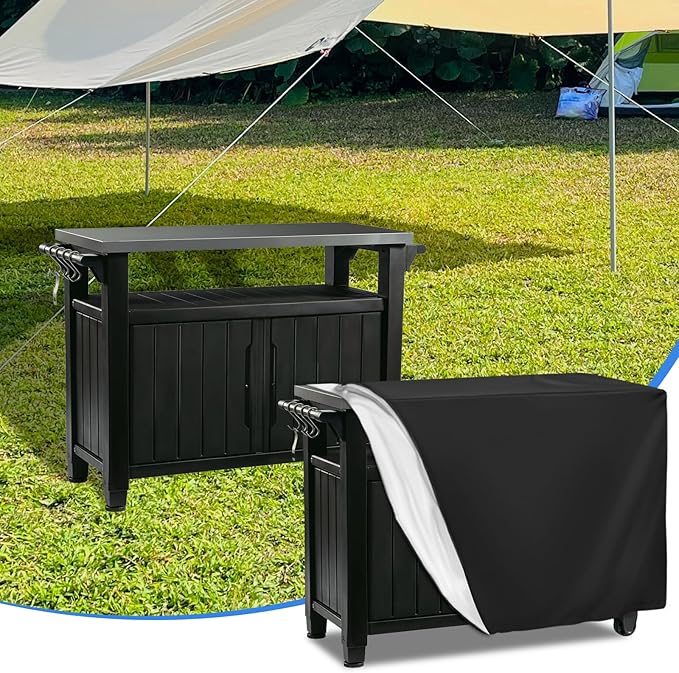 Outdoor Prep Table Cover 60 Inch, Waterproof Patio Stainless Steel Table Cover, Workbench Covers Waterproof, Picnic BBQ Grill Cart Covers (Black) (Black, 60''L x 30''W x 34''H)