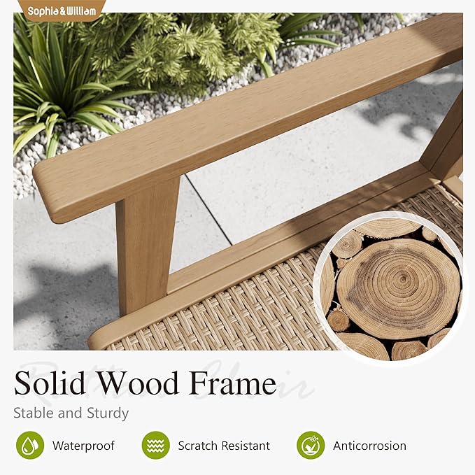 Sophia & William Patio Table and Chairs Set, 9-Piece Rattan Outdoor Dining Set Acacia Wood Patio Dining Sets for Yard, Garden, Porch and Poolside(Light Brown)