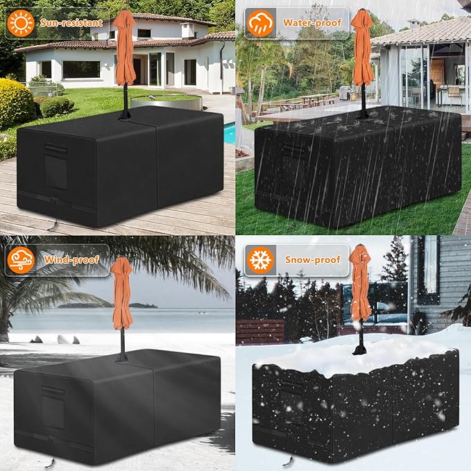Kovshuiwe Rectangle Patio Table Cover with Umbrella Hole Heavy Duty Waterproof 600D Oxford Fabric Outdoor Lawn Patio Furniture Covers (Square-72 Lx 44" W x 23.6" H)
