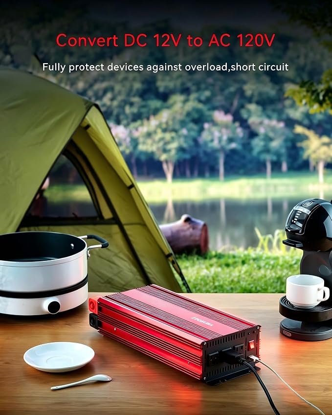 3000 Watts Power Inverter - vansoet 12V dc to 110/120V ac Car Inverter with 3 AC Outlets & Dual USB Ports for Vehicles, Ideal for Home, Emergency, Camping, RV, Truck, and Travel (Red)