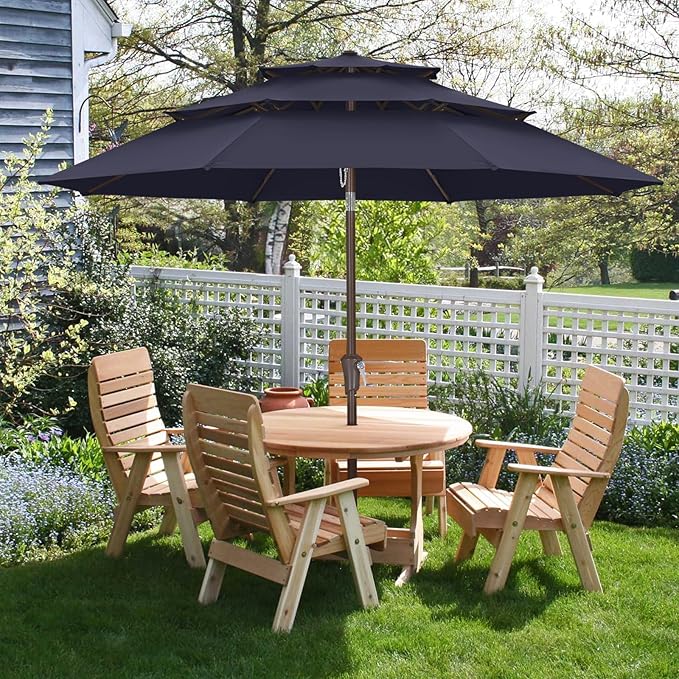 ABCCANOPY 9Ft 3 Tiers Market Umbrella, Outdoor Table Umbrella for Patio, Deck, Backyard (Navy Blue)