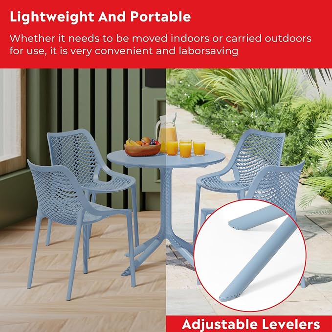 Costaelm Small Patio Table, Outdoor Round Dining Table, Weather Resistant Outside Table for Poolside Deck Lawn Garden Backyard, French Blue
