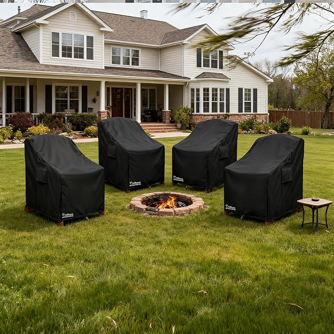 Patio Chair Cover 32W x 35D x 36H inches,Waterproof Heavy Duty Outdoor Furniture Covers for Patio Adirondack Chair 4 Pack(Black)