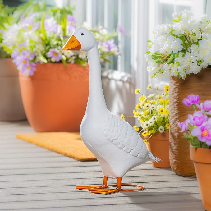 Evergreen 21" H Giddy the Goose Statue, Metal Porch Goose Indoor or Outdoor Decorative Figurine for Garden, Patio, Entryway Accent Yard Decor Animal Statue