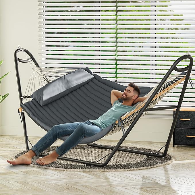 YITAHOME Hammock with Stand Heavy Duty Hammocks Waterproof, Portable Hammock with Pillow Storage Bags 450lbs for Backyards and Outdoor Relaxation, Gray Improved
