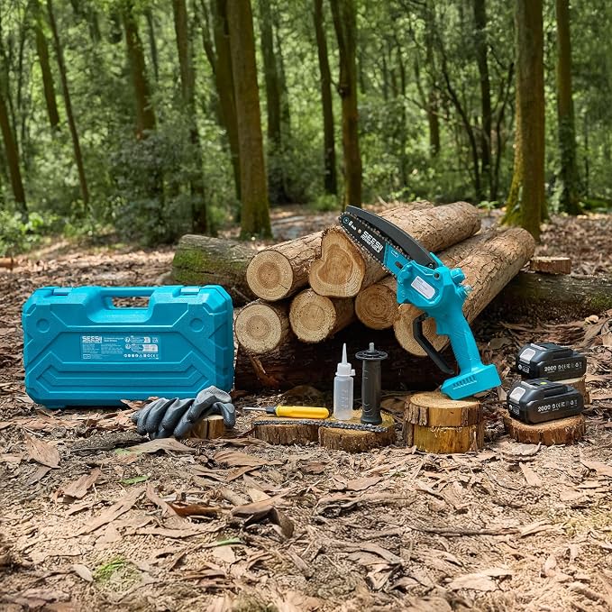 SEESII Chainsaw 6 Inch Mini Electric Chainsaw Cordless Battery Powered, 2026 Upgraded Hand Held Saw with 2x2000mAh Batteries for Wood/Tree Trimming, Chain Saw Gift for Men Husband Father Gardener