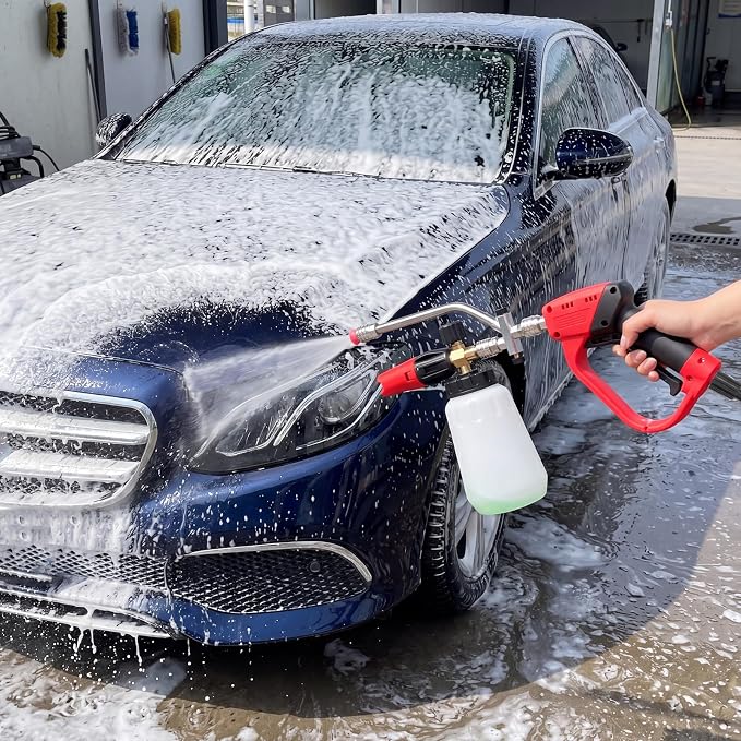 Foam Cannon for Pressure Washer, Dual Connector, 5000PSI Pressure Washer Gun, 2-in-1 Foam and Rinse Tool with 6 Nozzles, 1/4" Quick Connector for Car Truck SUV Washing