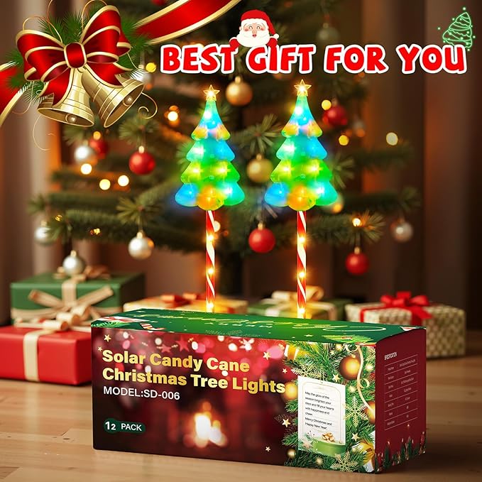 ELECLINK 25" Larger Outdoor Christmas Decorations, 6 Pack Colorful Solar Candy Cane Christmas Tree Lights with 10 Lighting Modes and Bright 102 LED, Waterproof Solar Christmas Tree for Pathway Yard