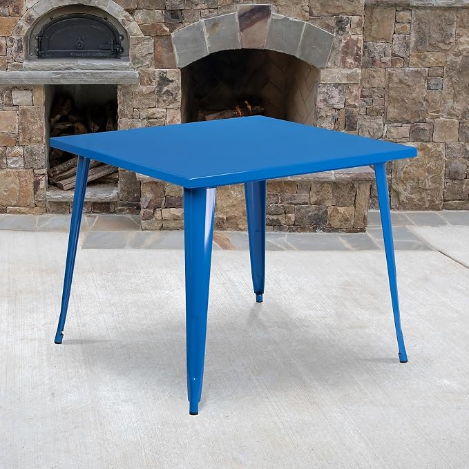 Flash Furniture Parker Commercial Grade 35.5" Square Blue Metal Indoor-Outdoor Table